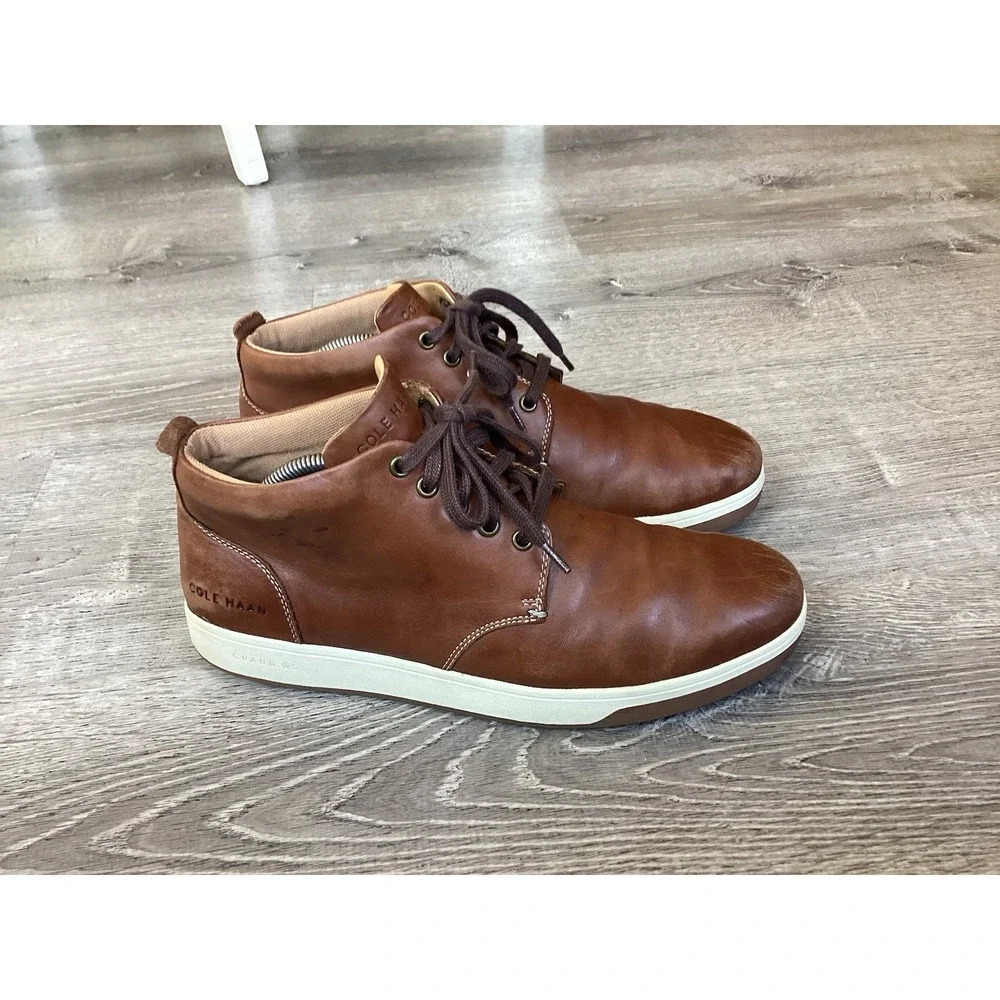 Cole Haan Mens 10.5 M Brown Leather Lace Up Chukka Boots Grand.OS C32238
